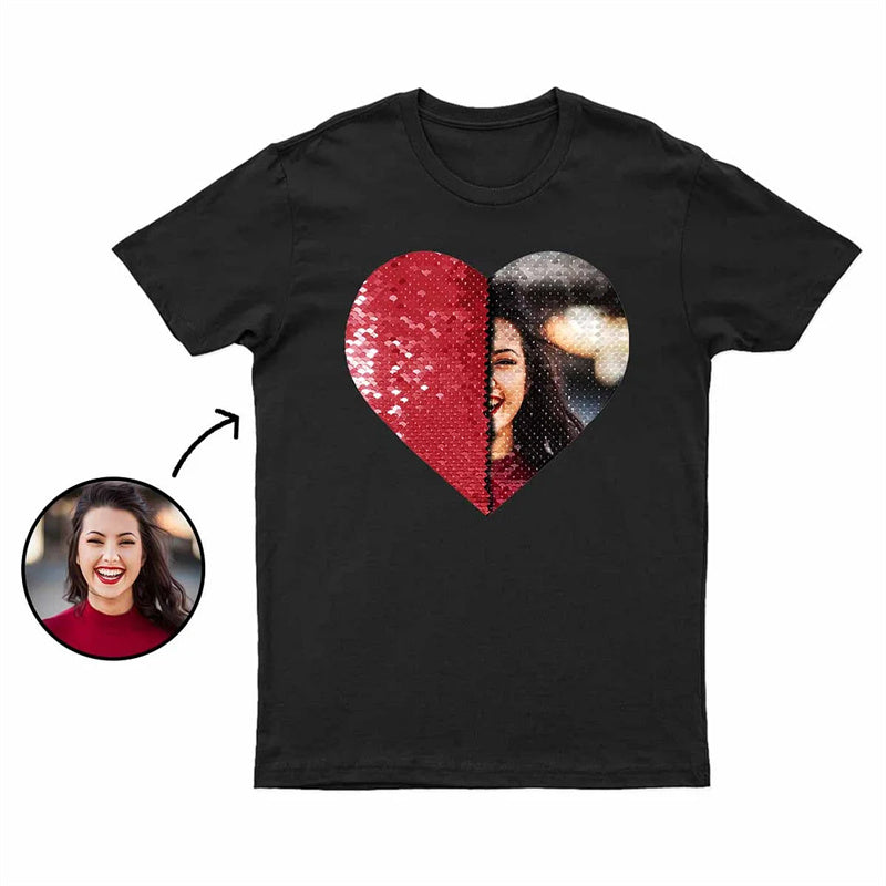 Custom Flip Sequin Shirt (Heart) Custom Photo Shirt