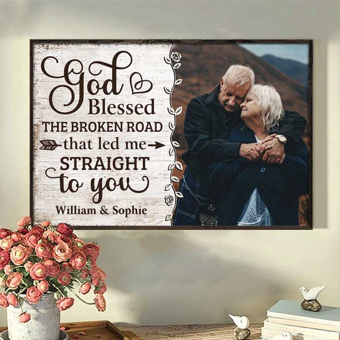 God Led Me Straight To You - Upload Image, Gift For Couples, Husband Wife - Personalized Horizontal Poster