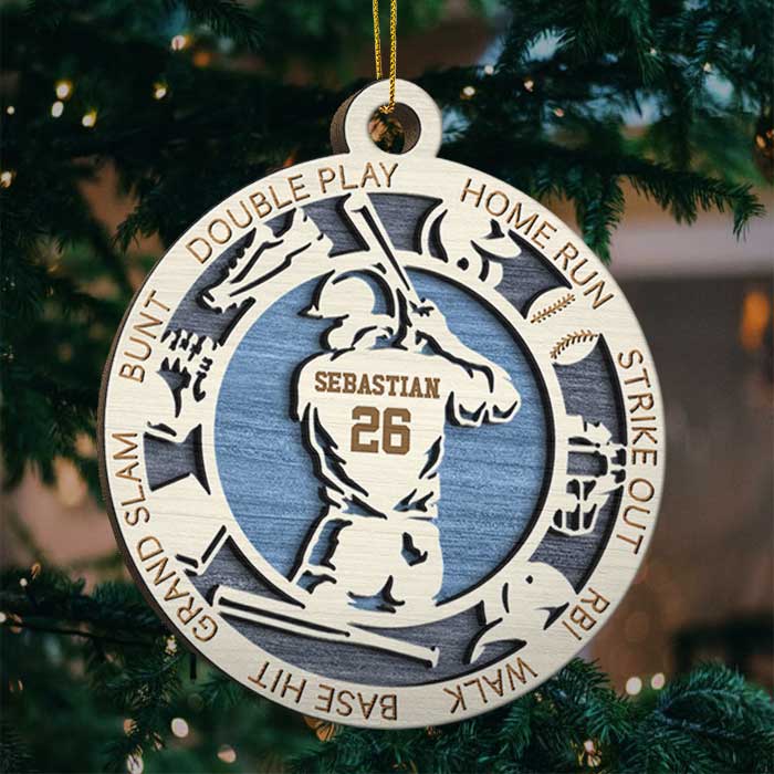 Sport Series - American Football, Baseball, Basketball, Hockey - Personalized Custom Round Shaped Wood Christmas Ornament