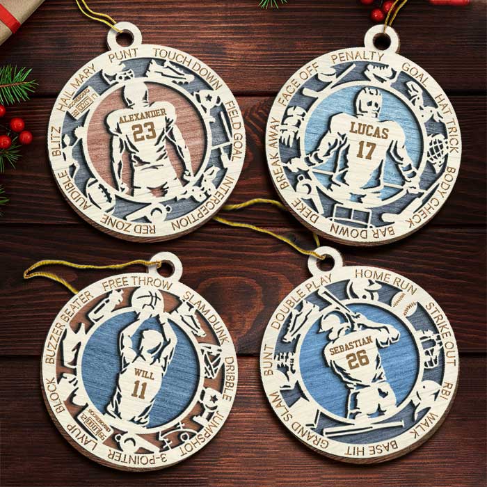 Sport Series - American Football, Baseball, Basketball, Hockey - Personalized Custom Round Shaped Wood Christmas Ornament