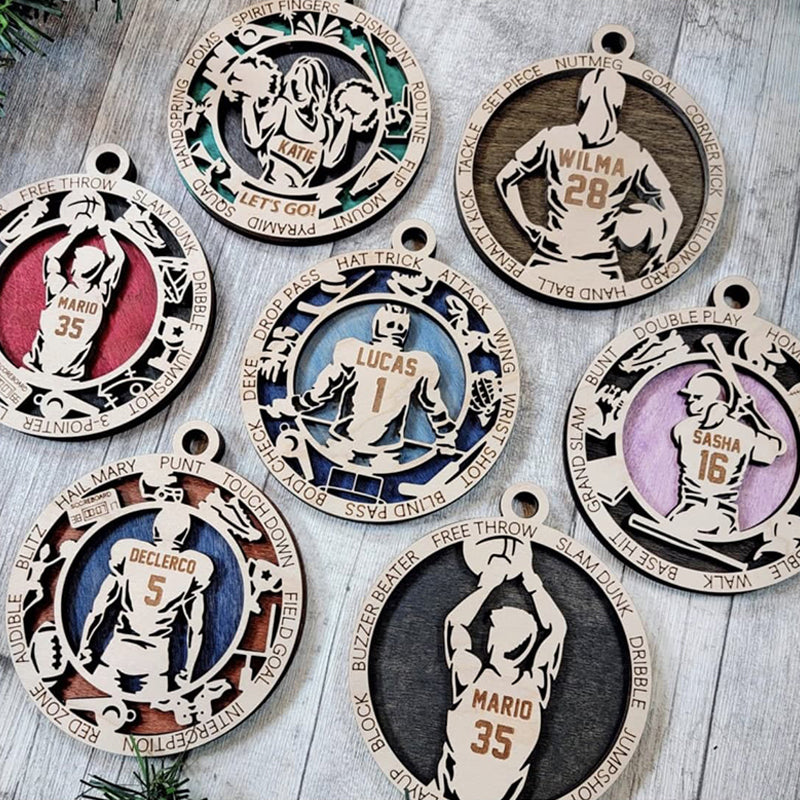 Sport Series - American Football, Baseball, Basketball, Hockey - Personalized Custom Round Shaped Wood Christmas Ornament