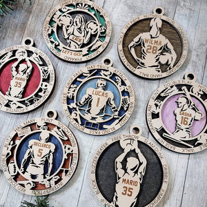 Sport Series - American Football, Baseball, Basketball, Hockey - Personalized Custom Round Shaped Wood Christmas Ornament