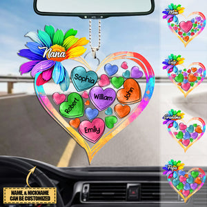 Colorful Sunflower Grandma Mom Heart Loads Of Love,  Personalized Car Hang Ornament