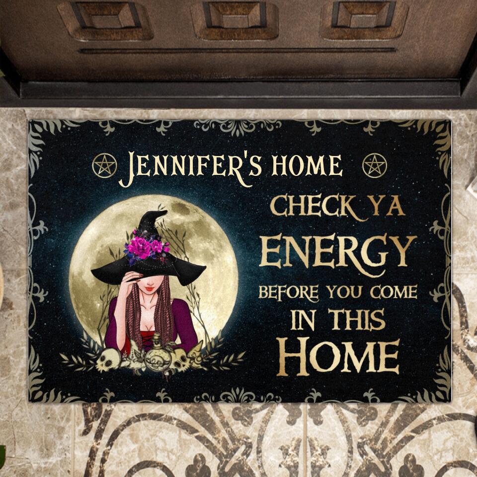 Custom Personalized Witch Doormat - Gift Idea For Halloween/Wiccan Decor/Pagan Decor - Jennifer's Home Check Ya Energy Before You Come In This Home
