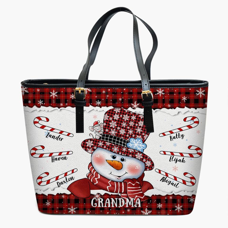 Personalized Leather Bucket Bag - Gift For Grandma - Grandma's Sweethearts