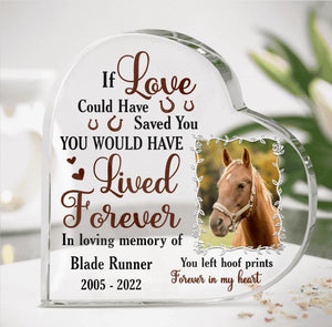 Custom Personalized Memorial Horse Crystal Heart - Memorial Gift For Horse Lover - If Love Could Have Saved You You Would Have Lived Forever