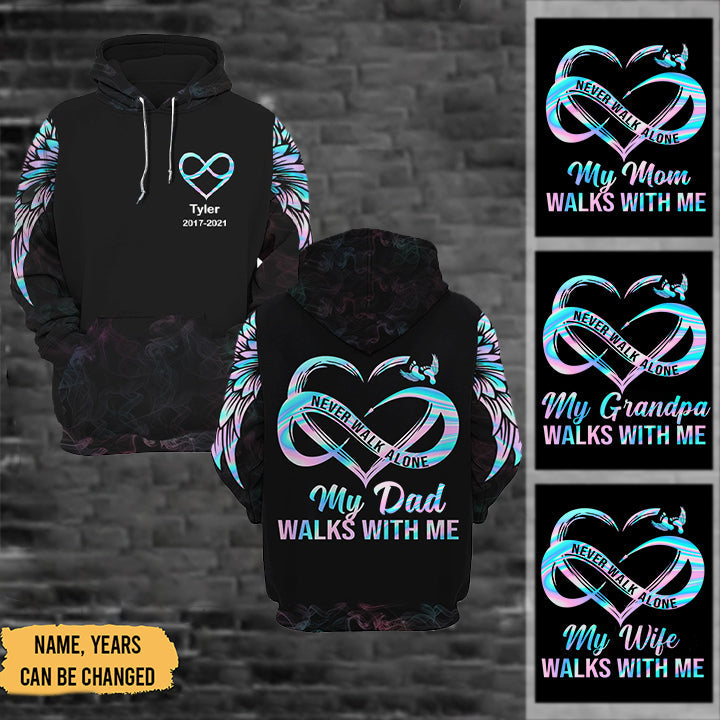 Never Walk Alone My Love Walks With Me Personalized All Over Print Hoodie