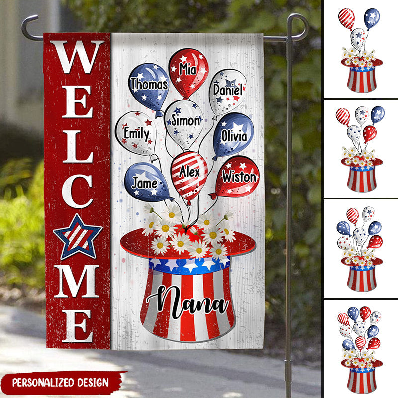 4th of July Balloons With Uncle Sam Hat Personalized Garden House Grandma Mama Auntie Flag