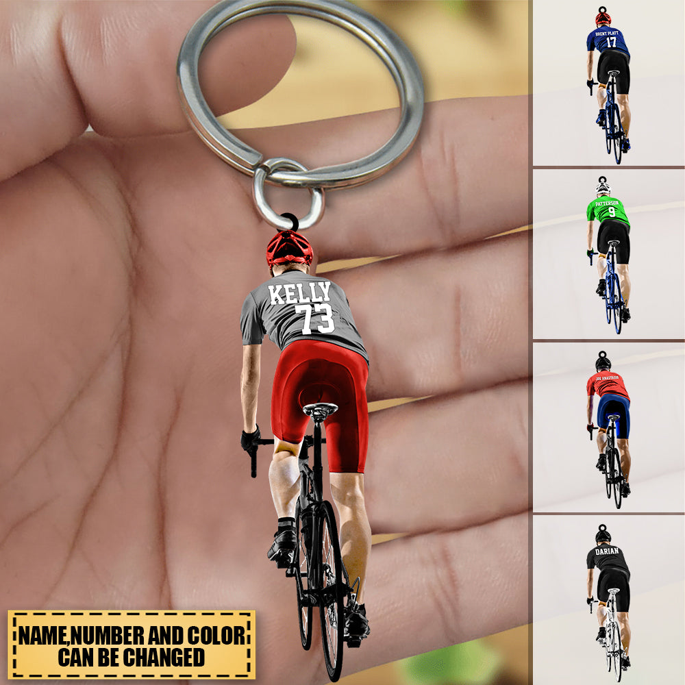 PERSONALIZED MALE CYCLIST / BICYCLIST/MOUNTAIN BIKE RIDING ACRYLIC Keychain-GIFT FOR CYCLISTS/BIKE RIDING LOVERS