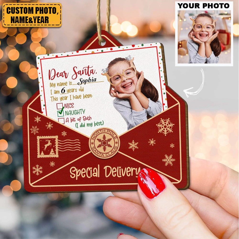 Dear Santa Kid Letter - Personalized Custom Wood Ornament - Christmas Gift For Kids, Family ,Pet Members