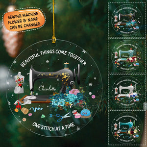 Personalized Sewing Flower Ornament Beautiful Things Come Together Sewing Machine Shaped Acrylic Ornament Two Sides