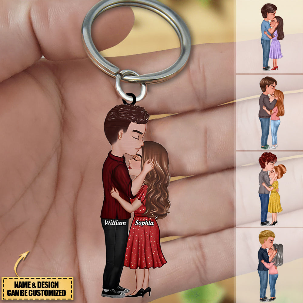 Doll Couple Kissing Gift For Him For Her- Personalized Acrylic Keychain