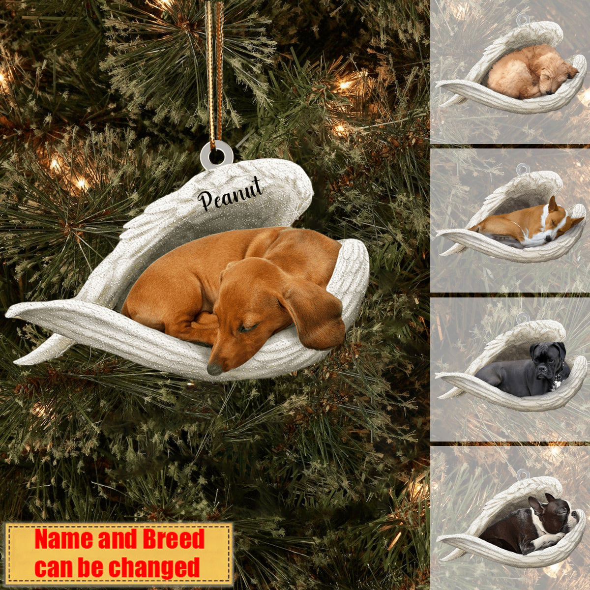 Personalized Stainless Dog Sleeping Angel Ornament - Double Sides Prin ...