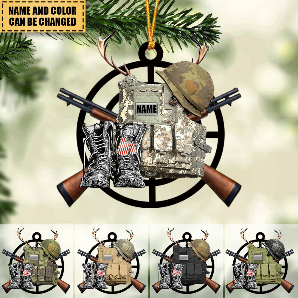Personalized Ornament Military Veteran Uniform Tactical Combat Vest Combat Boots Helmet 2 Sides Flat Acrylic Ornament For Military Veteran-2