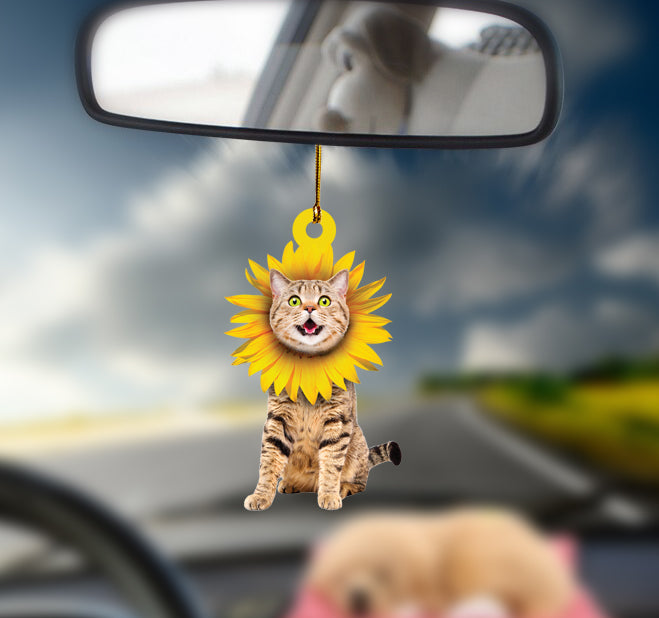 Cat Smiling sunflower Shape Ornament