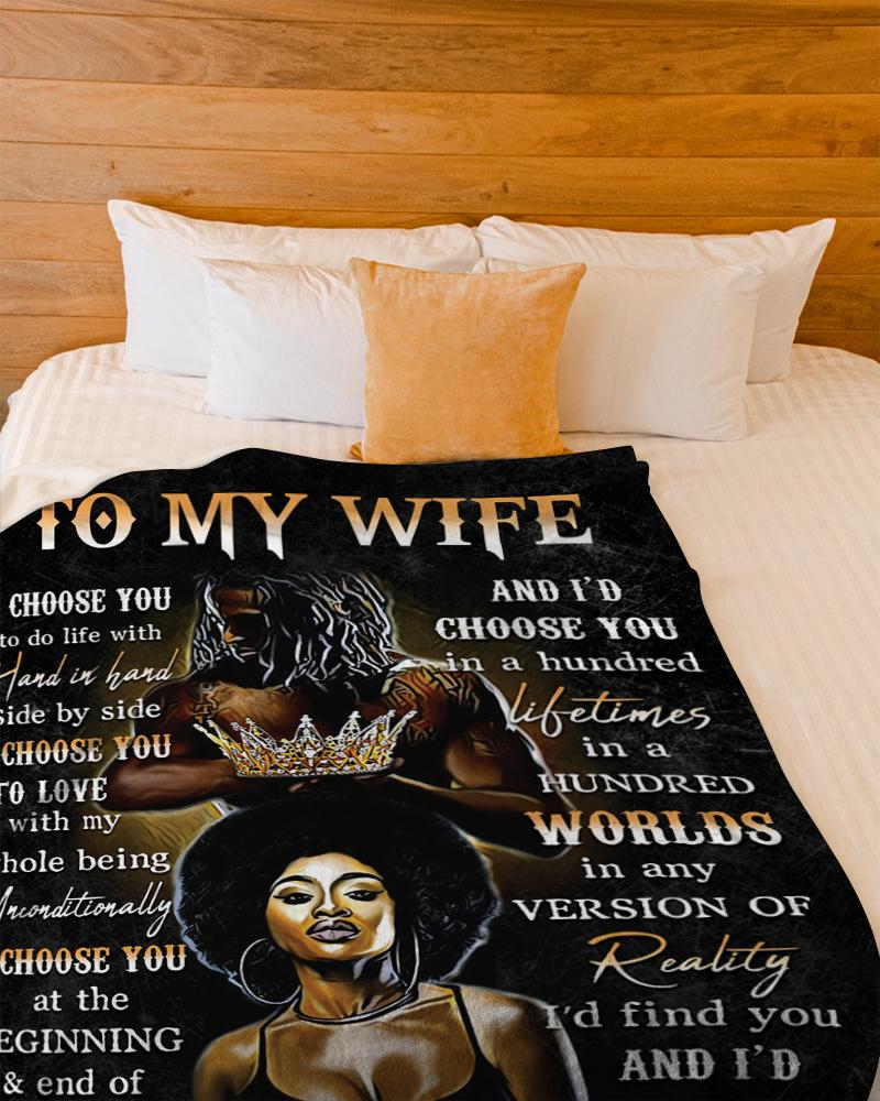 Custom Blanket Gift For Wife - Personalized Gifts For Wife - I Choose You To Do Life With Hand In Hand Black Couple Blanket