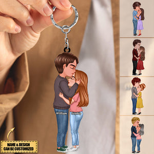 Doll Couple Kissing Gift For Him For Her- Personalized Acrylic Keychain