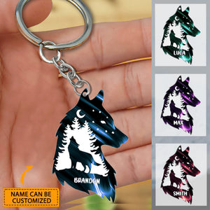 Personalized Wolf In Forest Acrylic Keychain