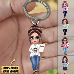 Doll Teacher Colorful Classroom Welcome Personalized Acrylic Keychain
