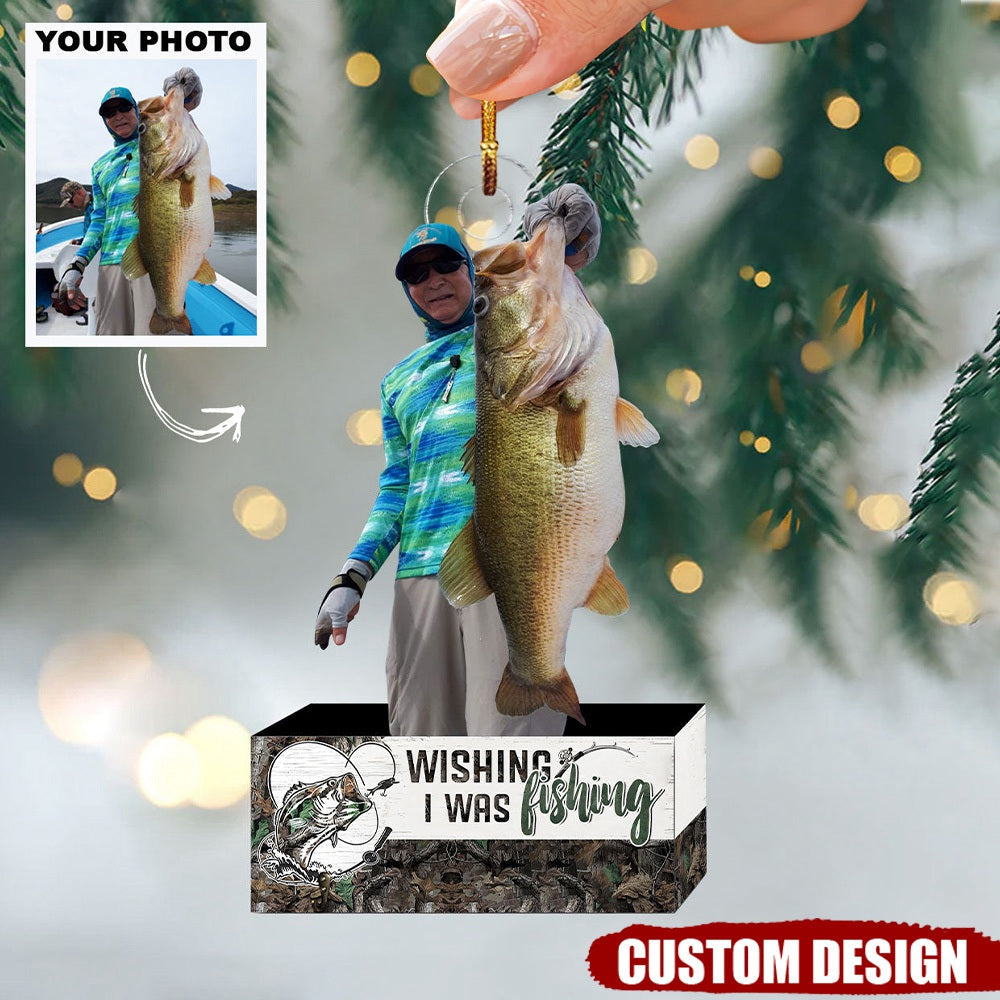 Wishing I Was Fishing Custom Photo - Personalized Photo Mica Ornament - Christmas Gift For Fishing Lovers