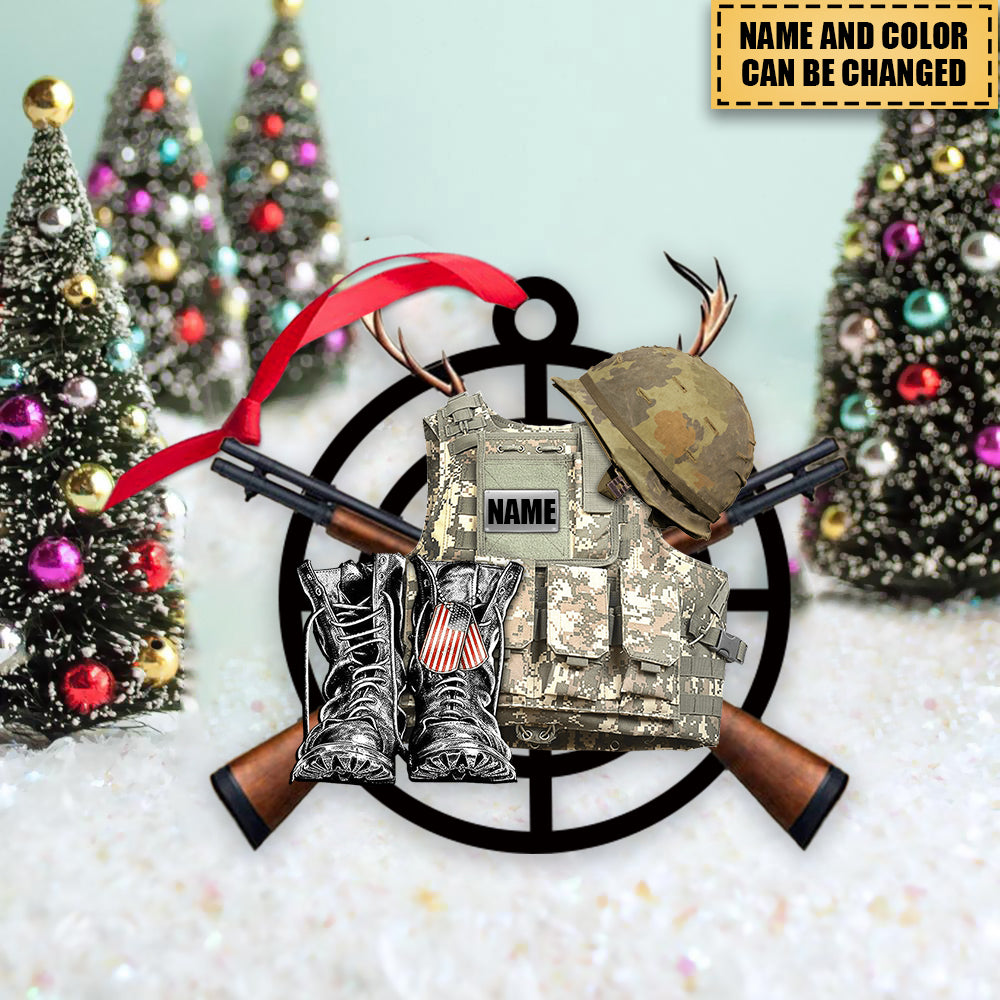 Personalized Ornament Military Veteran Uniform Tactical Combat Vest Combat Boots Helmet 2 Sides Flat Acrylic Ornament For Military Veteran-2