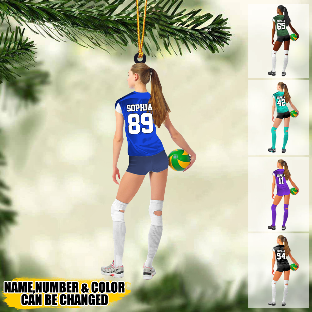 Personalized Girl/Female/Woman Volleyball Players Holding Ball Acrylic Christmas Ornament - Gift For Volleyball Players