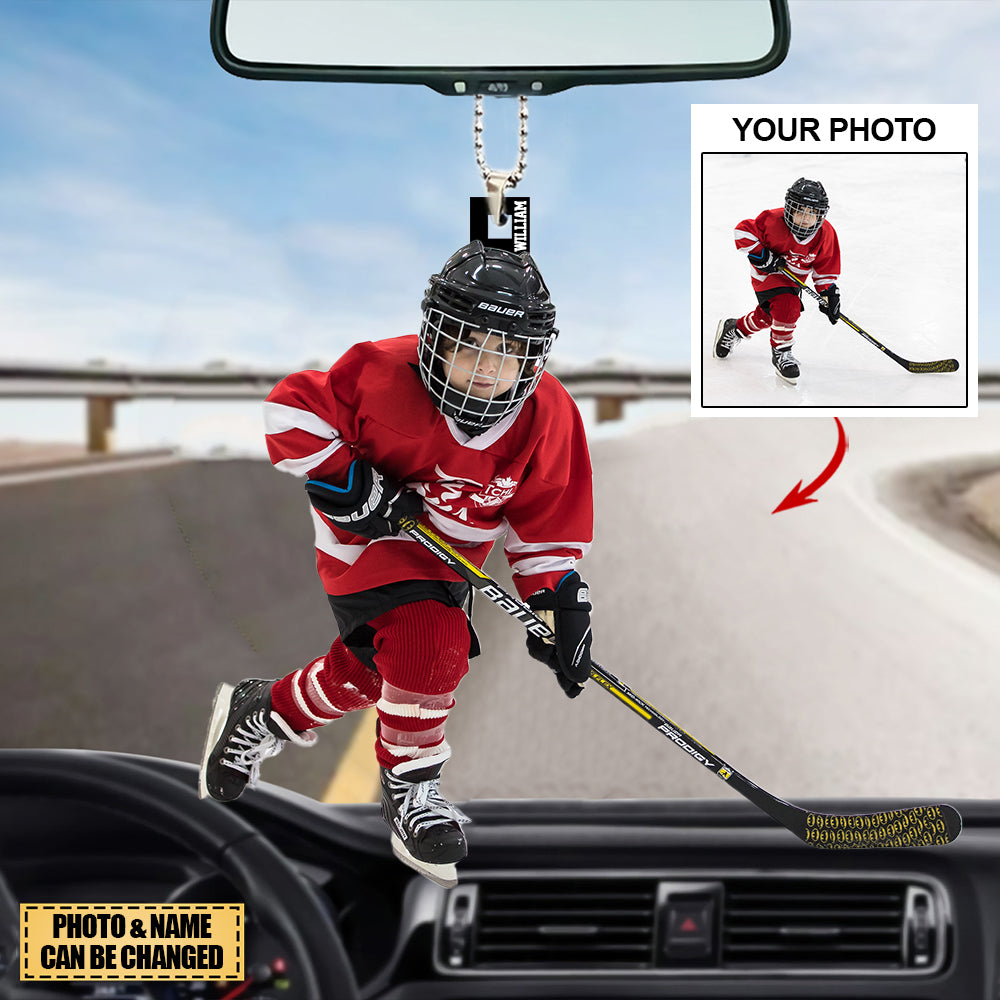 Personalized Acrylic Car Hanging Ornament - Gift For Hockey Lovers- Custom Your Photo
