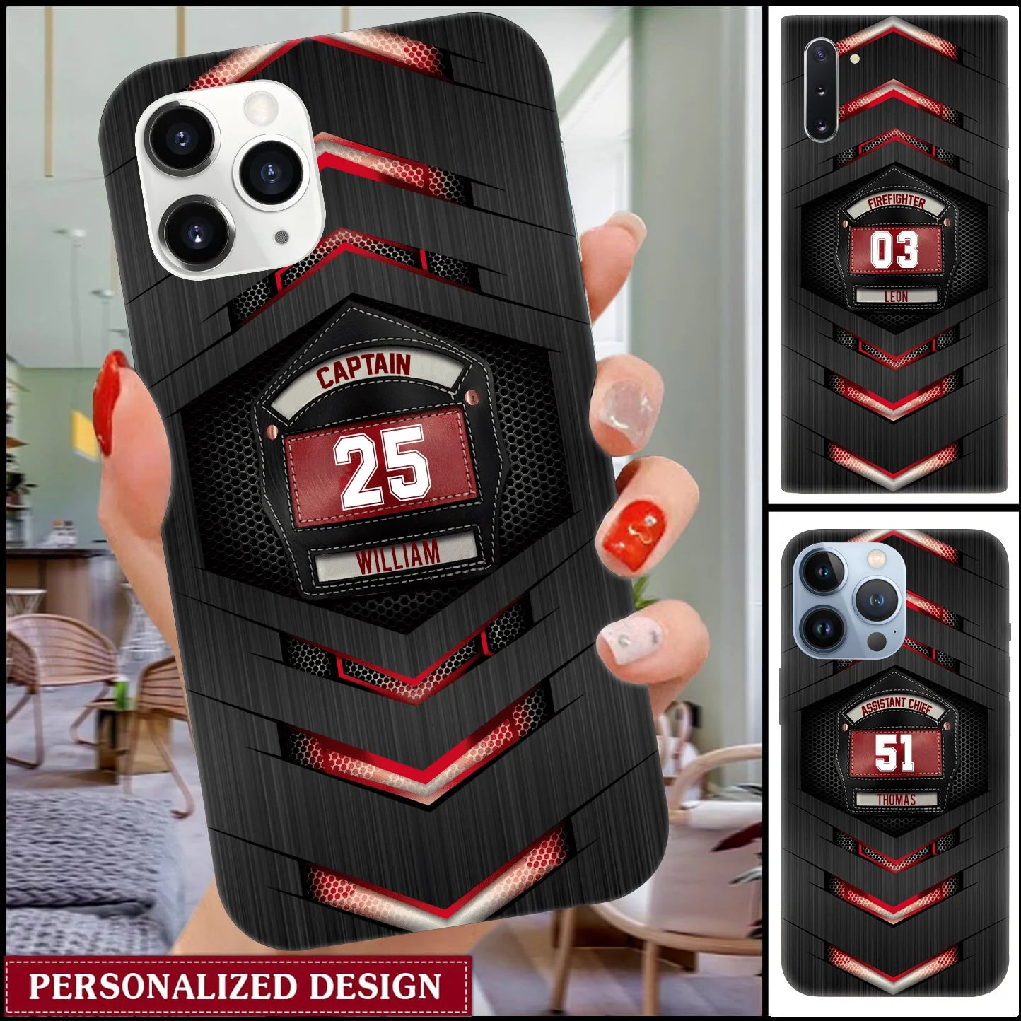 Firefighter Red Light Glass Phone Case Gift For Firefighter