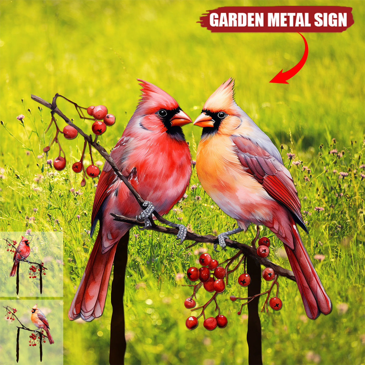 Cardinals Garden Metal Sign with Stake - Memorial Gift
