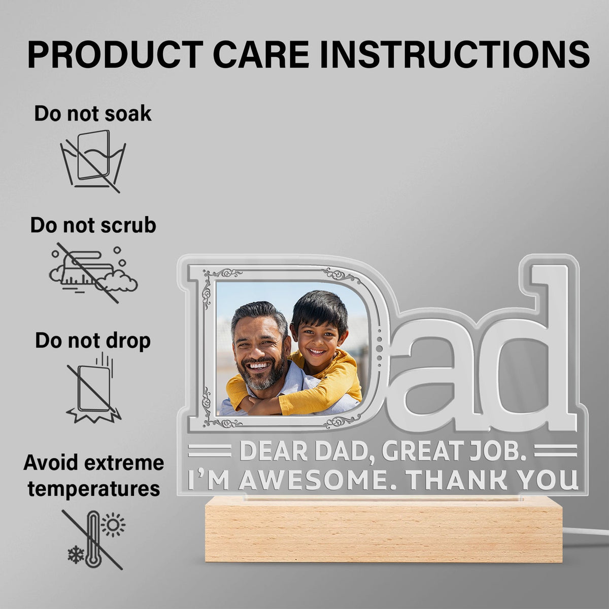 Custom Photo Dad Everything I Am You Helped Me To Be Famliy - Birthday, Housewarming Gift For Father, Papa, Daddy - Personalized Custom 3D Led Light Wooden Base