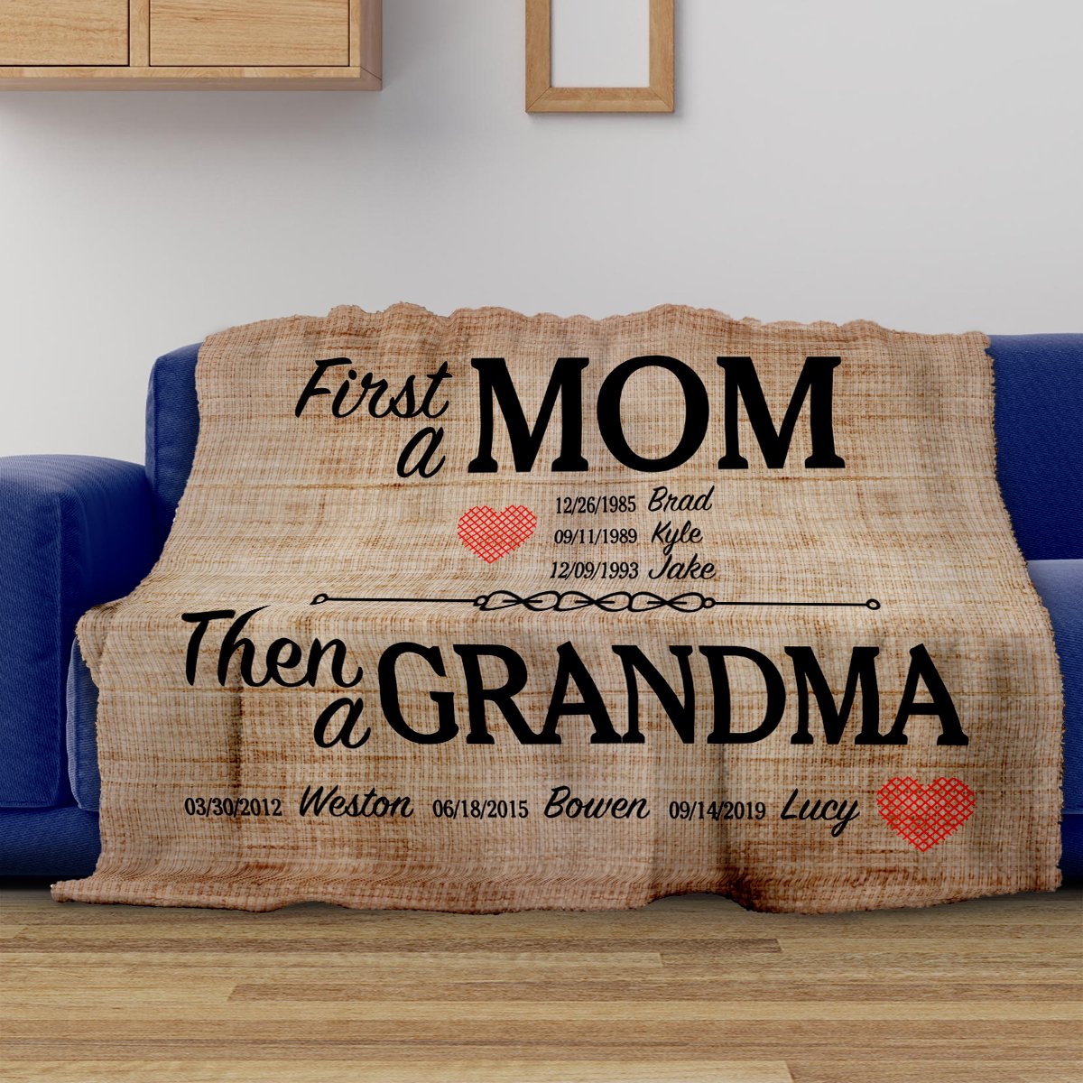 Personalized First a Mom Then a Grandma Fleece Blanket