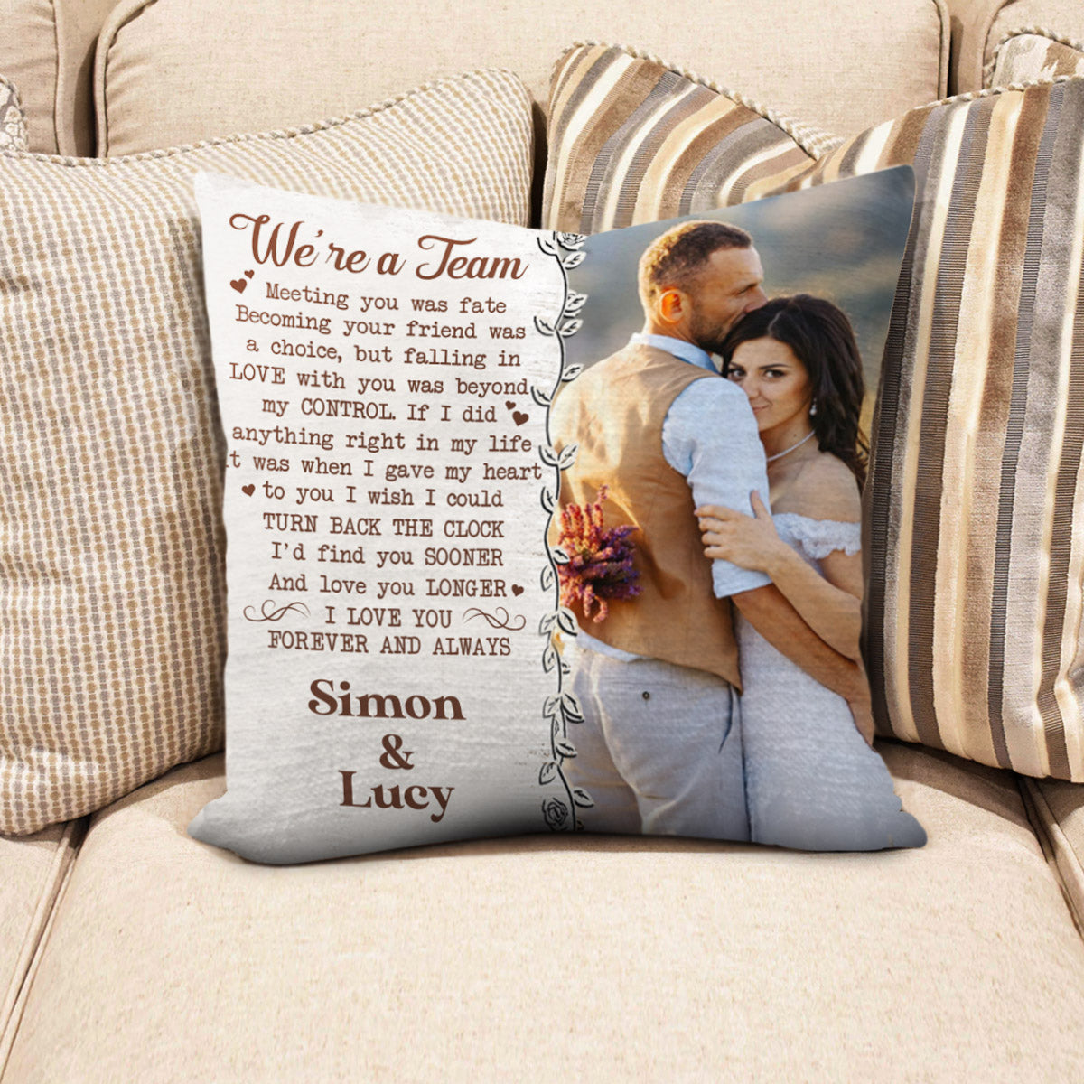 We're A Team Personalized Photo Pillow Gift For Couple