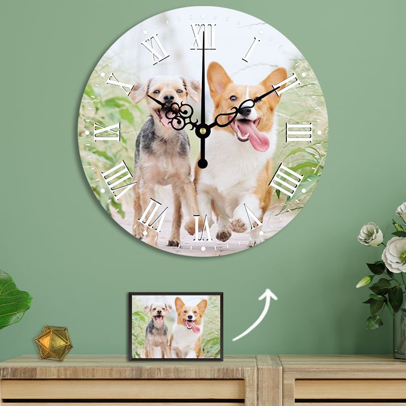 Custom Photo Wall Clock Round Clock with Pet Photo for Home Keepsake Gift