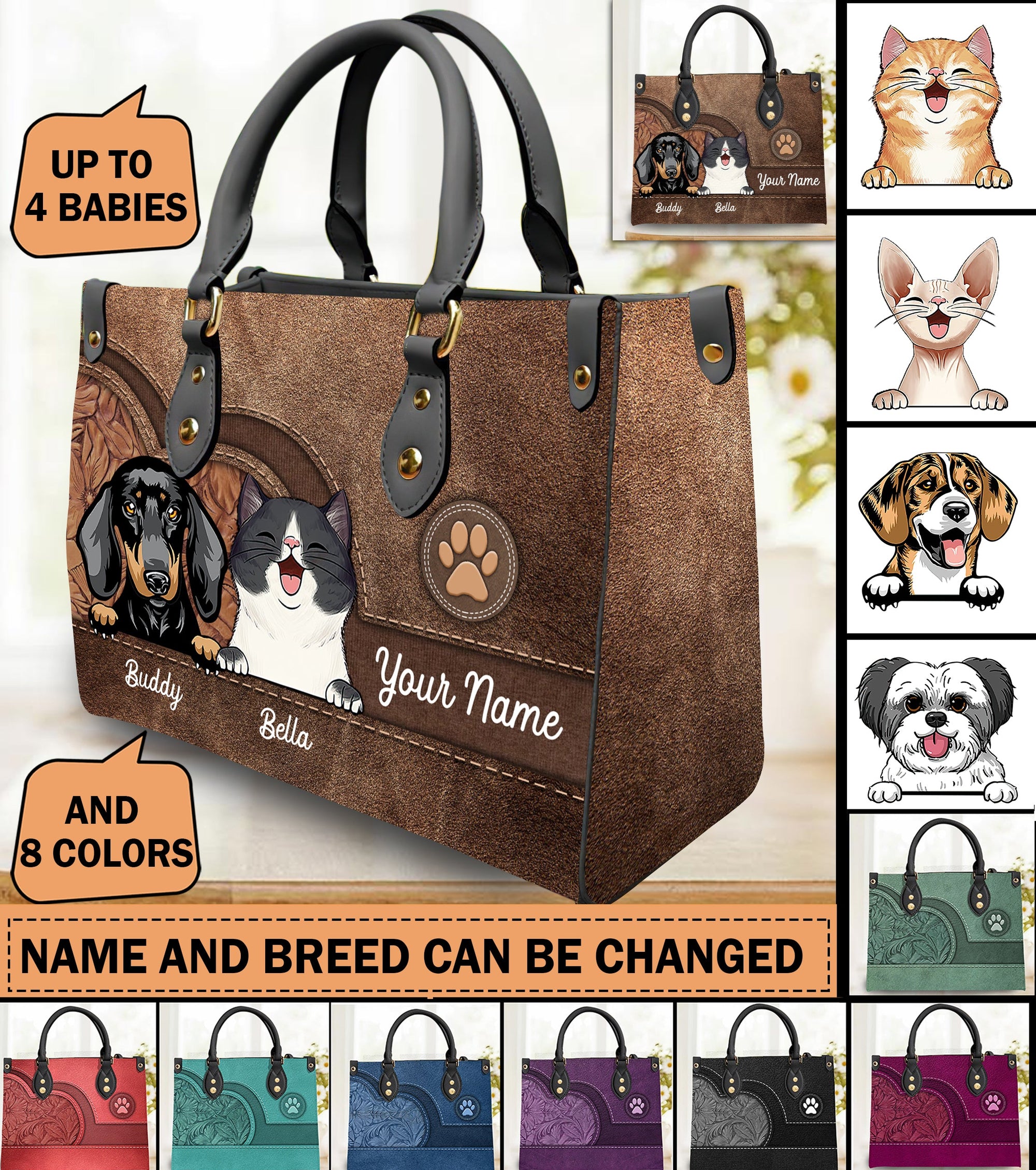 Pets Personalized Leather Handbag(Cat & Dog)