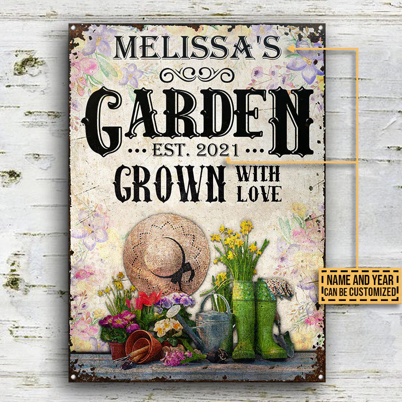 Custom Gardening Floral Grown With Love Custom Classic Metal Signs