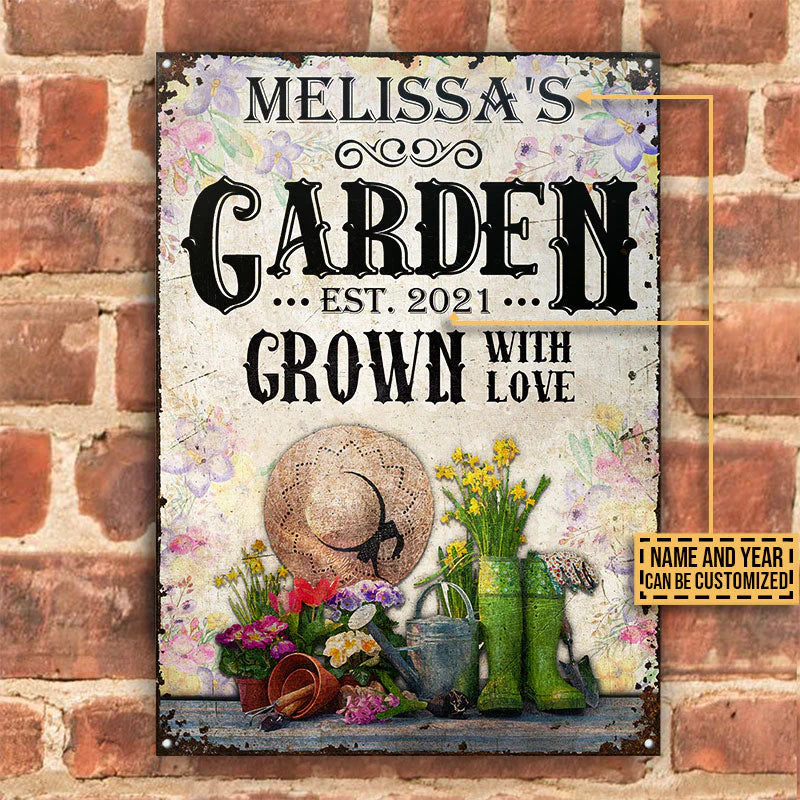 Custom Gardening Floral Grown With Love Custom Classic Metal Signs