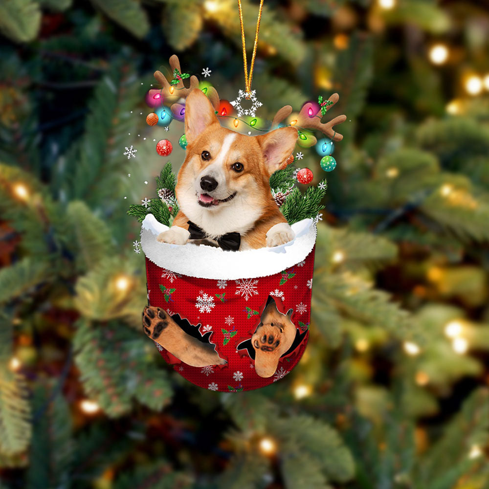 Pembroke Welsh Corgi 2 In Snow Pocket Christmas Ornament laihair