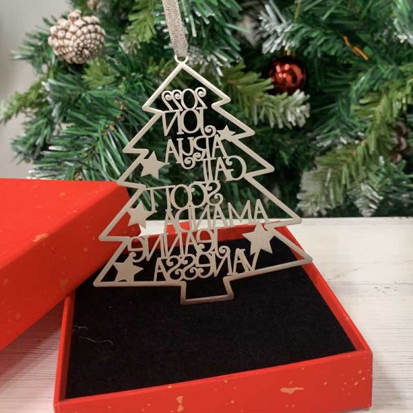 Personalized 2023 Family Names Christmas Tree Silver Ornaments