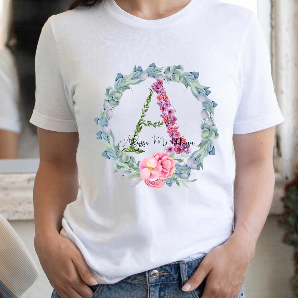 Personalized Letter T Shirt - Garland Art Letters Personalized T Shirts Birthday Gift with Name