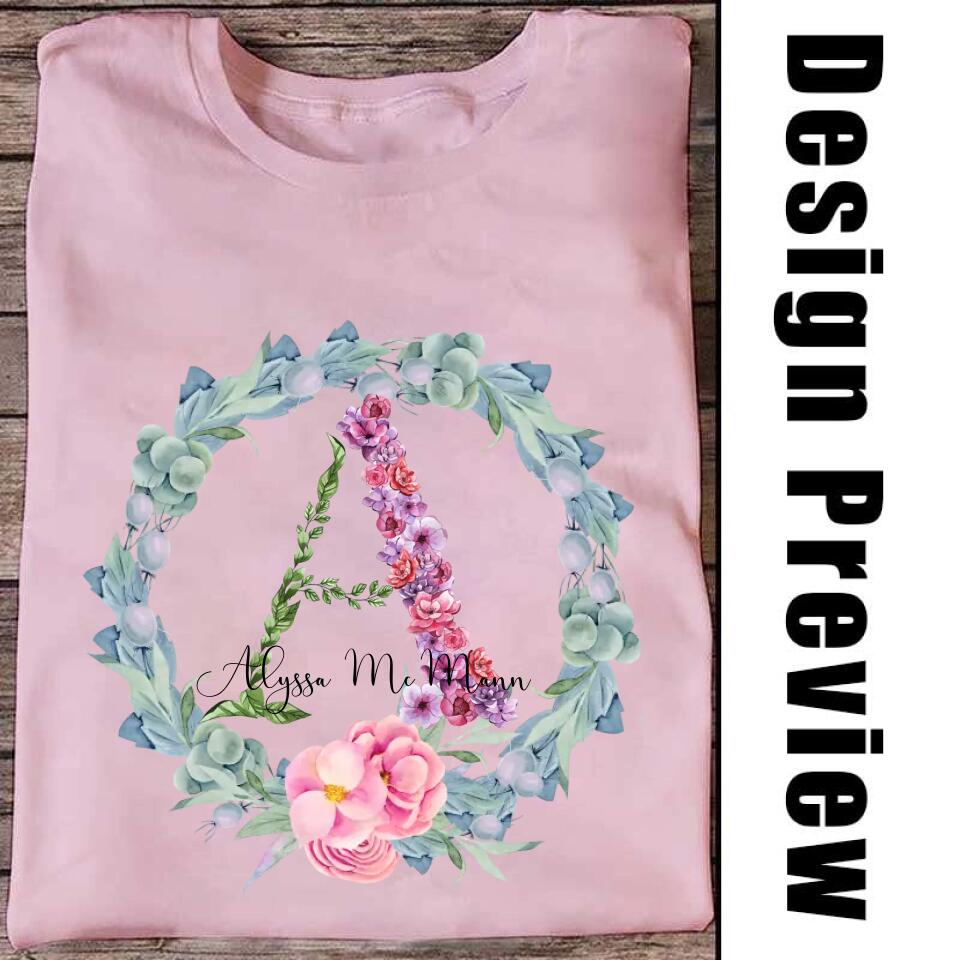 Personalized Letter T Shirt - Garland Art Letters Personalized T Shirts Birthday Gift with Name