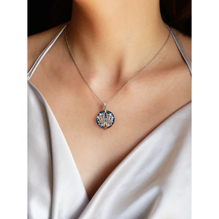 Move on Colorful Crystal Lotus Necklace