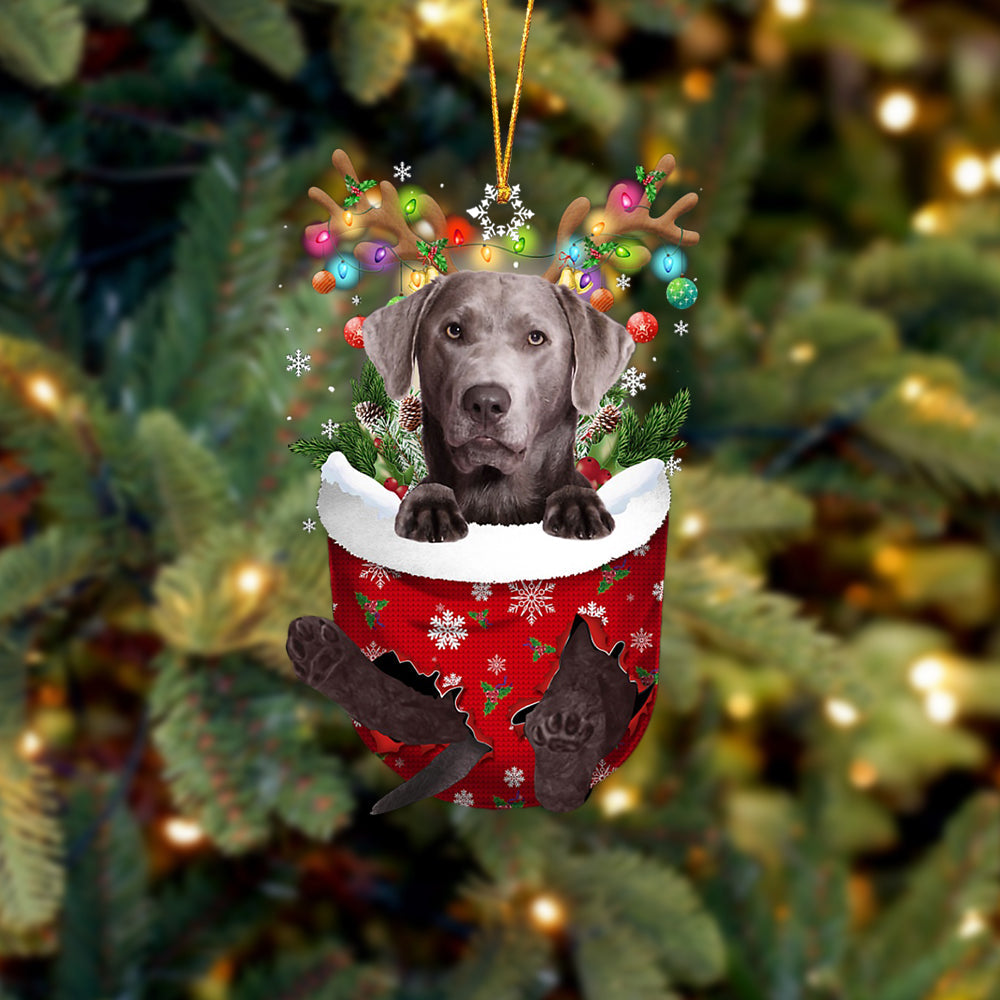SILVER Labrador In Snow Pocket Christmas Ornament