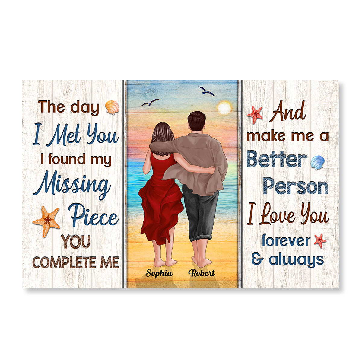 Back View Couple Walking On The Beach Found My Missing Piece Personalized Horizontal Poster