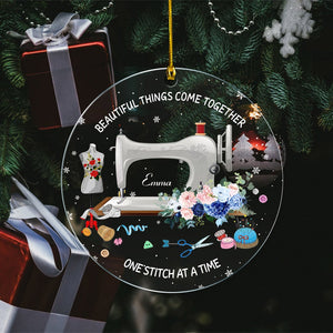Personalized Sewing Flower Ornament Beautiful Things Come Together Sewing Machine Shaped Acrylic Ornament Two Sides