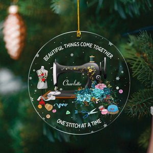 Personalized Sewing Flower Ornament Beautiful Things Come Together Sewing Machine Shaped Acrylic Ornament Two Sides