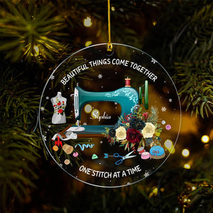 Personalized Sewing Flower Ornament Beautiful Things Come Together Sewing Machine Shaped Acrylic Ornament Two Sides