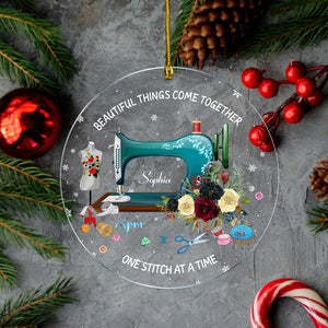Personalized Sewing Flower Ornament Beautiful Things Come Together Sewing Machine Shaped Acrylic Ornament Two Sides