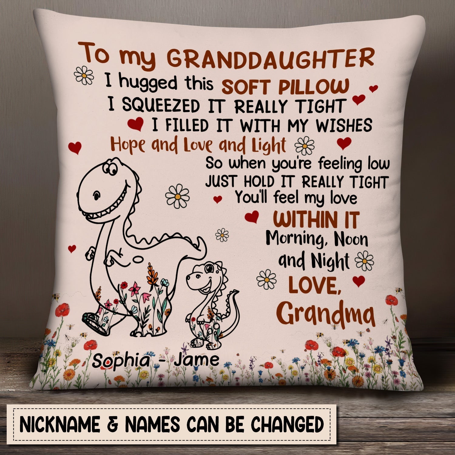 Personalized To My Granddaughter Dinosaur Pillow