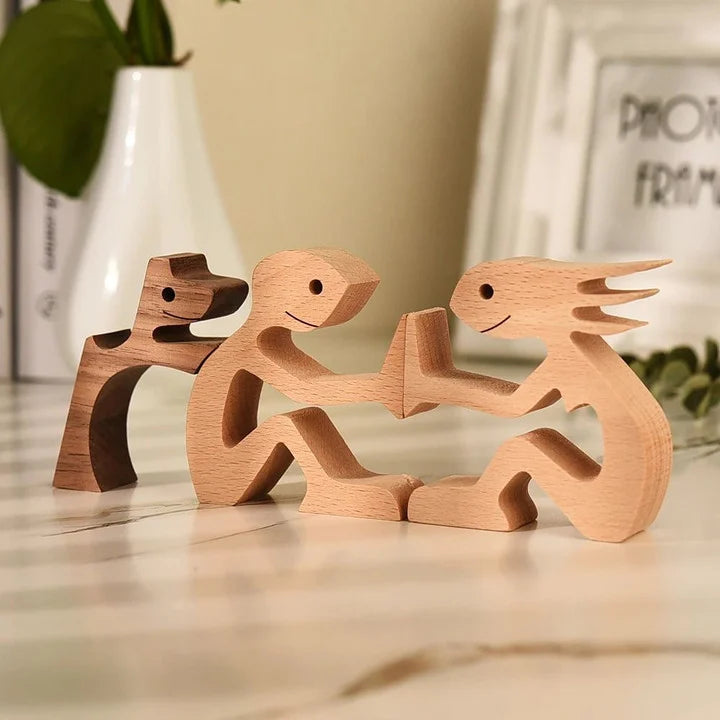 The Love Between You And Your Fur-Friend - Gift For Pet Lovers - Wooden Pet Carvings, Wood Sculpture Table Ornaments, Carved Wood Decor