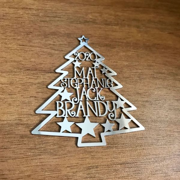 Personalized 2023 Family Names Christmas Tree Silver Ornaments
